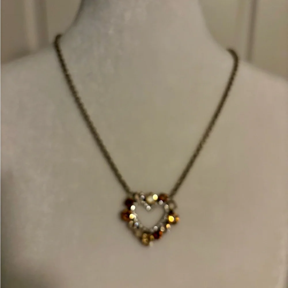 Gold and Brown Heart Pendant Necklace with Vintage Charm - Picture 2 of 4
